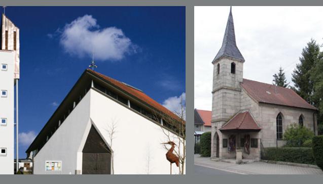 Slider Fotowand aus Kirchenbildern  im Kopf der Homepage des Seelsorgebereichs Aurach-Seebachgrund