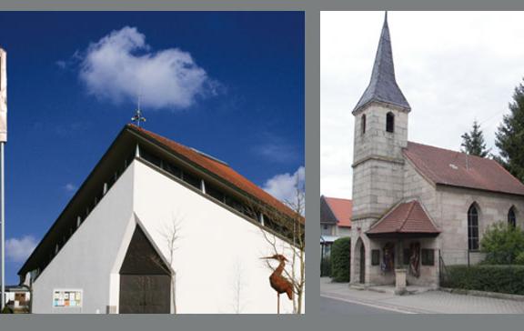 Slider Fotowand aus Kirchenbildern  im Kopf der Homepage des Seelsorgebereichs Aurach-Seebachgrund